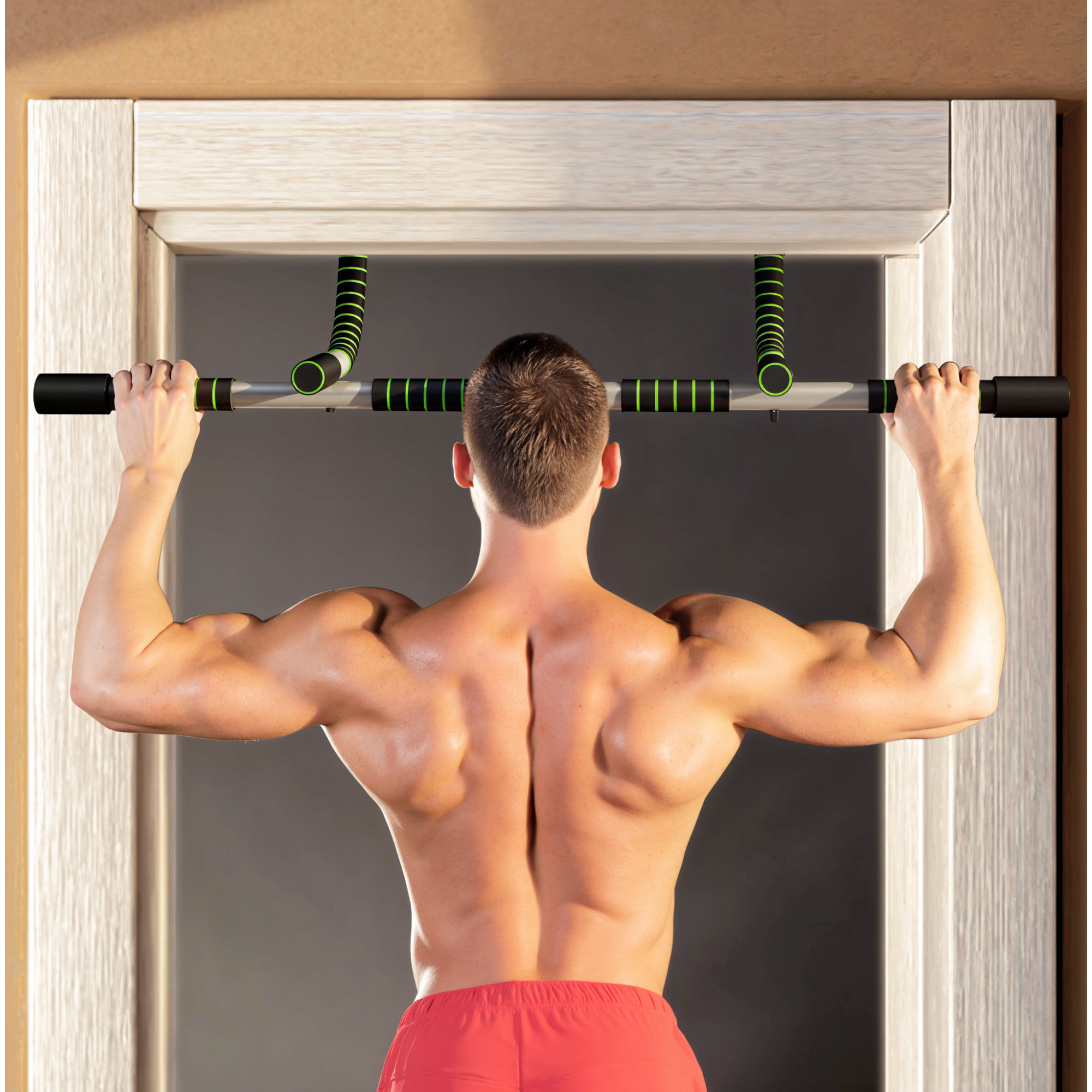 Barra de Dominadas Multifuncional Barra de Dominadas de Pared con Mangos Antideslizantes Carga 110 kg para Ejercicio y Entrenamiento en Casa Gimnasio Gris y Negro