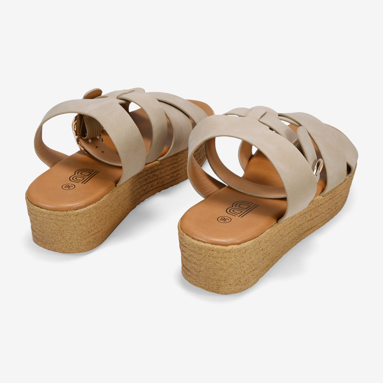 Sandalias plataforma beige con cierre de hebilla