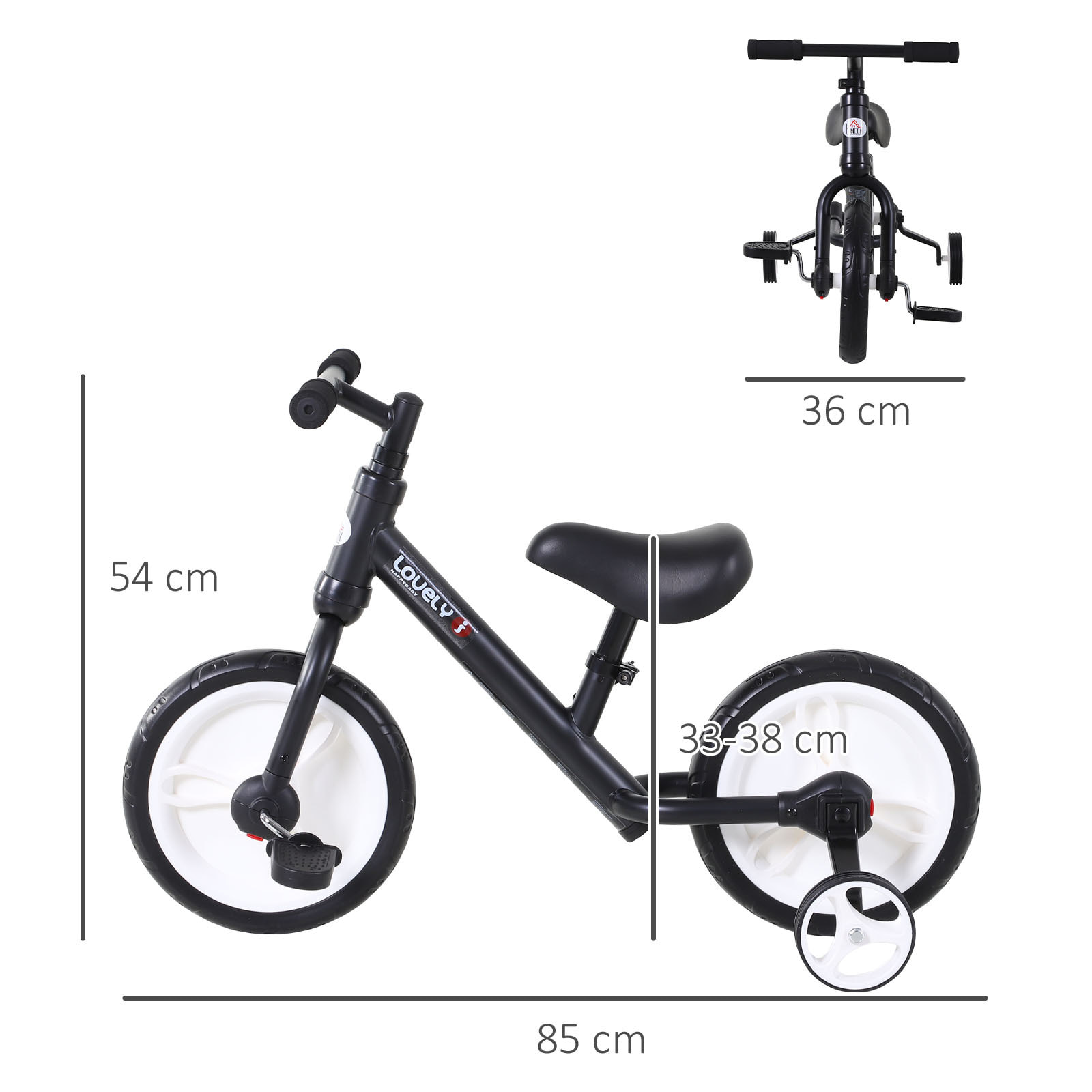 Bicicleta de Equilibrio con Pedales Ruedas Entrenamiento Negro