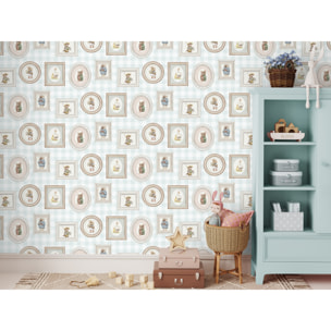 Papier peint animaux portraits vichy bleu enfant