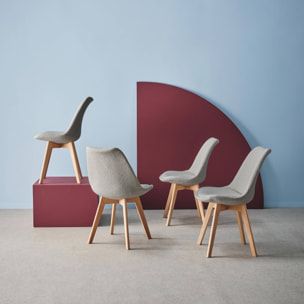 Lot de 4 chaises scandinaves revêtement bouclette texturée gris clair. pieds bois de hêtre - Nils