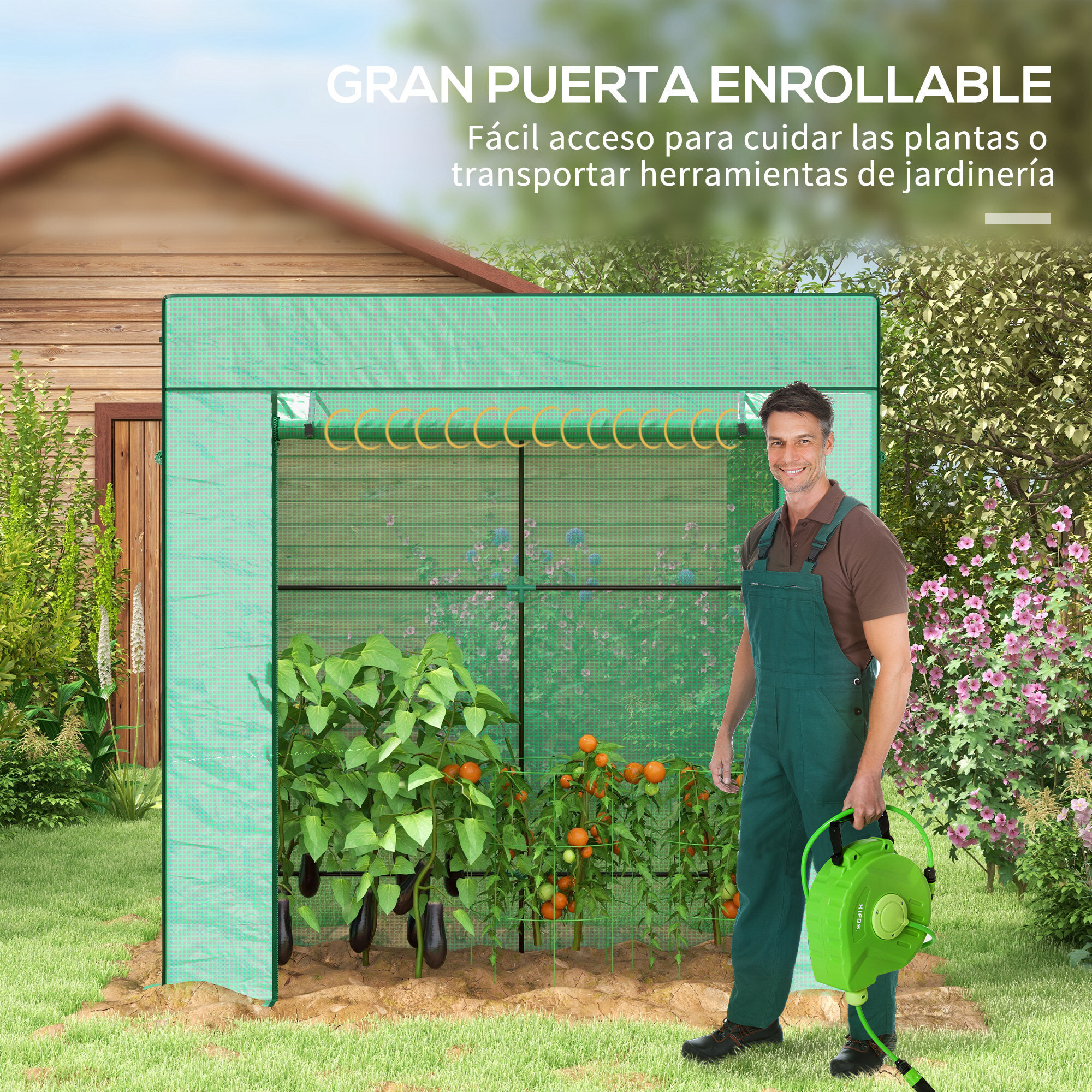 Invernadero Pequeño Invernadero de Exterior con Ventanas de Malla y Puerta con Cremallera Invernadero para Cultivar Tomates Plantas Flores 196x77x197 cm Verde