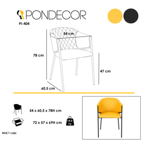 Set 2 sillas CHERRY - polipiel ocre, negro mate - 60x51x79cm