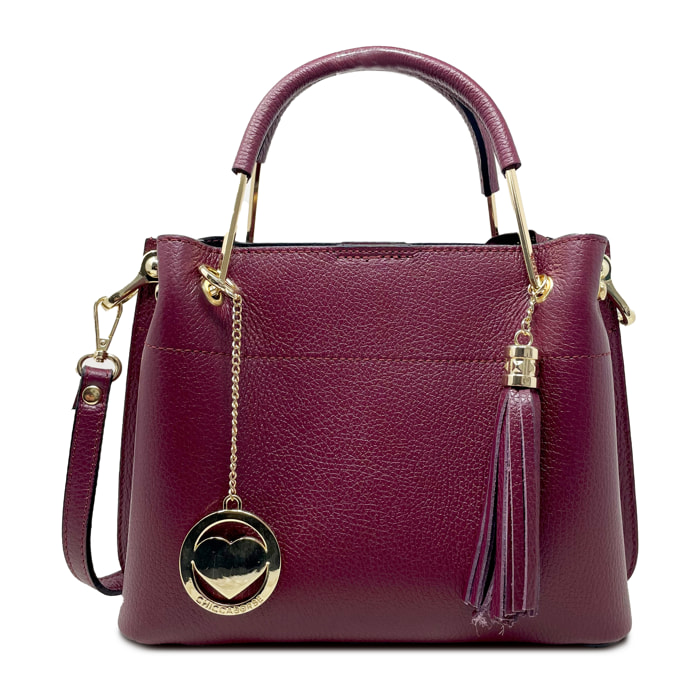 Chicca Borse - Borsa a Mano Donna in Vera Pelle - Colore Bordeaux