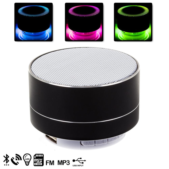 Altavoz bluetooth metálico con manos libres y luz led