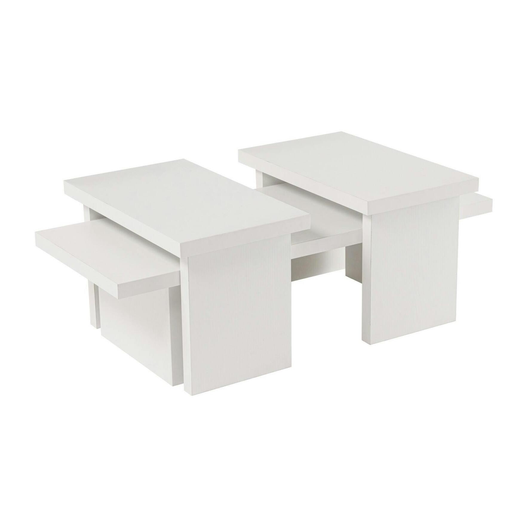 Table basse gigogne design – effet bois blanc (3 pièces) MARFA