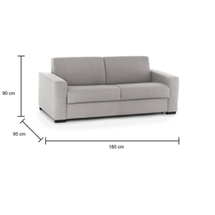 Divano Letto Aleida, Divano a 2 posti, 100% Made in Italy, Sofà Soggiorno con apertura girevole, in tessuto imbottito, con Braccioli standard, Cm 180x95h90, Grigio