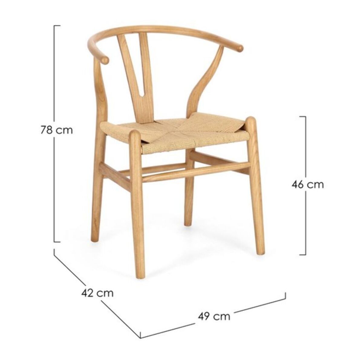 Set di sedie ARTAS in legno di olmo naturale e seduta corda di carta naturale