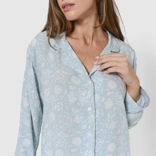 Pijama largo camisero viscosa calima verde agua