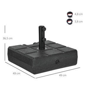 Base de Sombrilla Rectangular Soporte para Parasol Rellenable de Agua 30 kg y Arena 40 kg para Poste de Paraguas de Ø38/48 mm para Terraza Patio Jardín 49x49x36,5 cm Negro