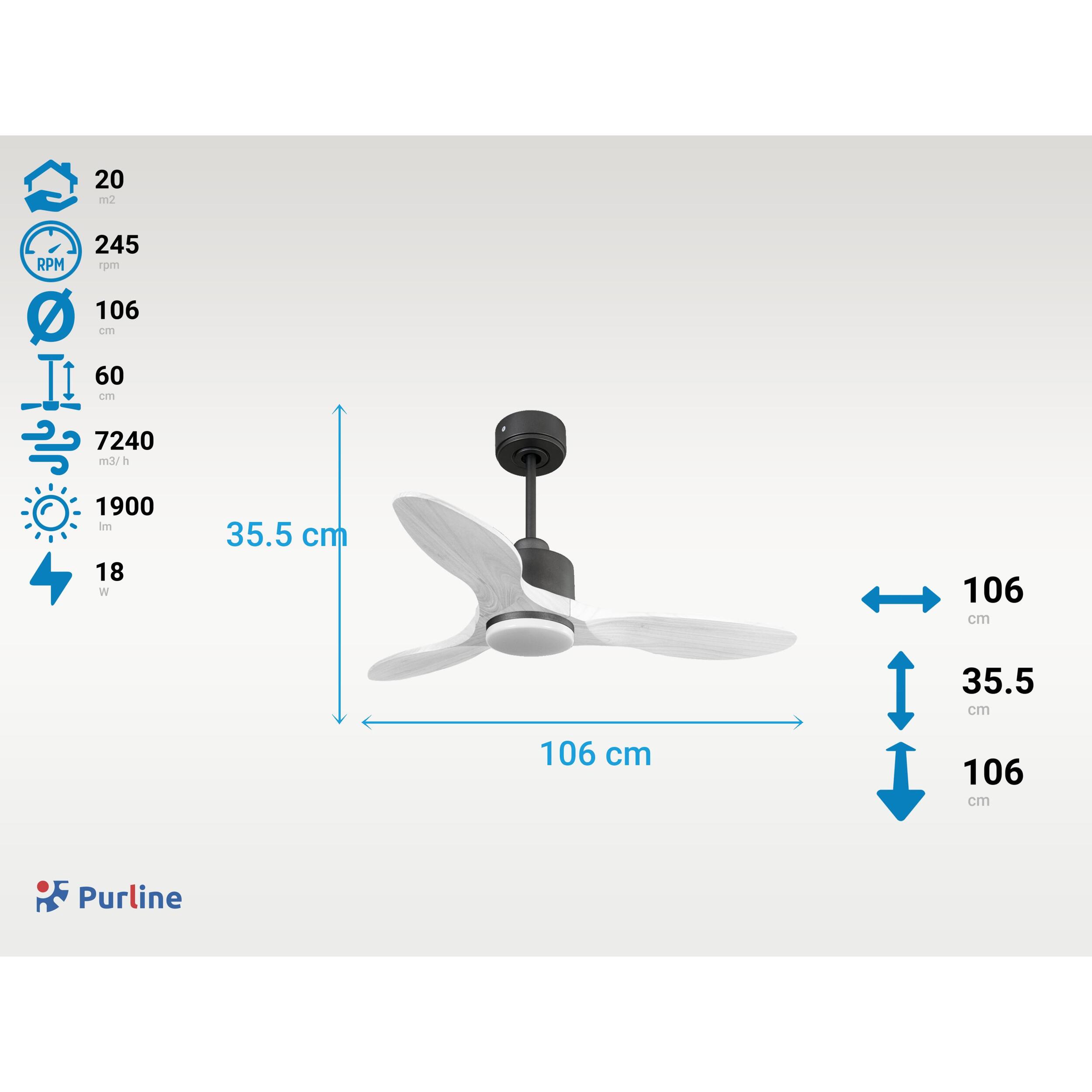 Ventilateur de plafond Réversible  Thermostat Dimmable Wifi Moteur à courant continu Toits en pente Télécommande Lumière à trois tons Hypersilence Mémoire