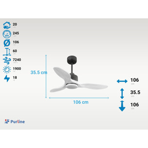 Ventilateur de plafond Réversible  Thermostat Dimmable Wifi Moteur à courant continu Toits en pente Télécommande Lumière à trois tons Hypersilence Mémoire