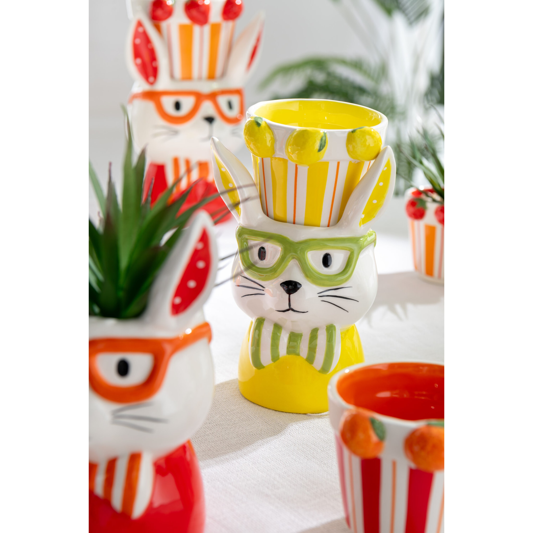 J-Line cache-pot 2 Parties Lapin Dolomite - céramique - mix - large - 3 pièces - Ø 14 cm