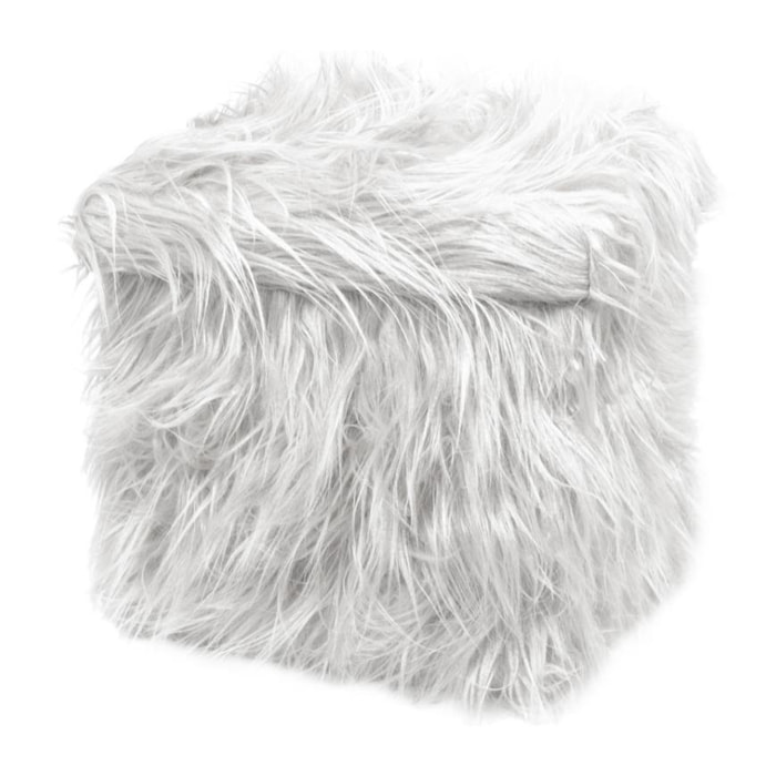 Pouf Poggiapiedi Contenitore Quadrato Ecopelliccia Yeti Bianco