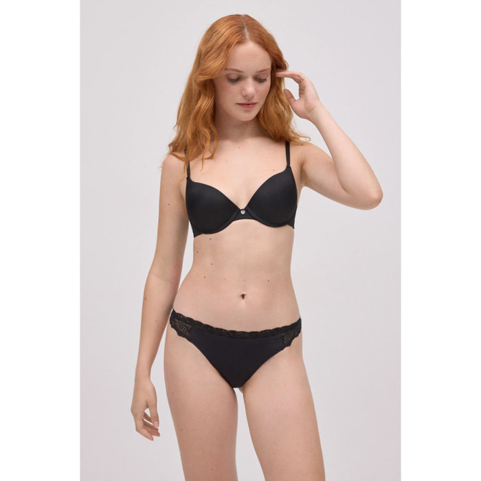 Slip brasiliano elastico con pizzo nero