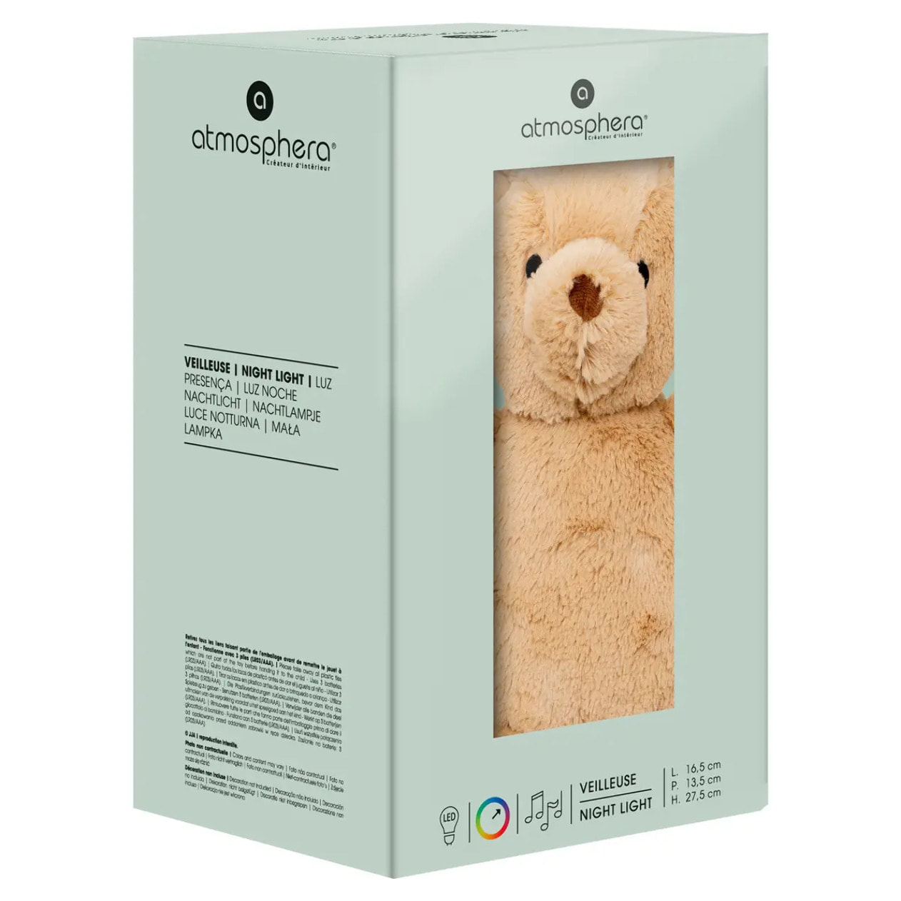 Veilleuse à pile multifonctions H.27cm peluche marron