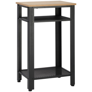 Mesa Auxiliar Mesita de Noche Estilo Industrial con 2 Estantes de Rejilla de Metal y Pies Ajustables para Salón Dormitorio 45x35x75 cm Roble y Negro