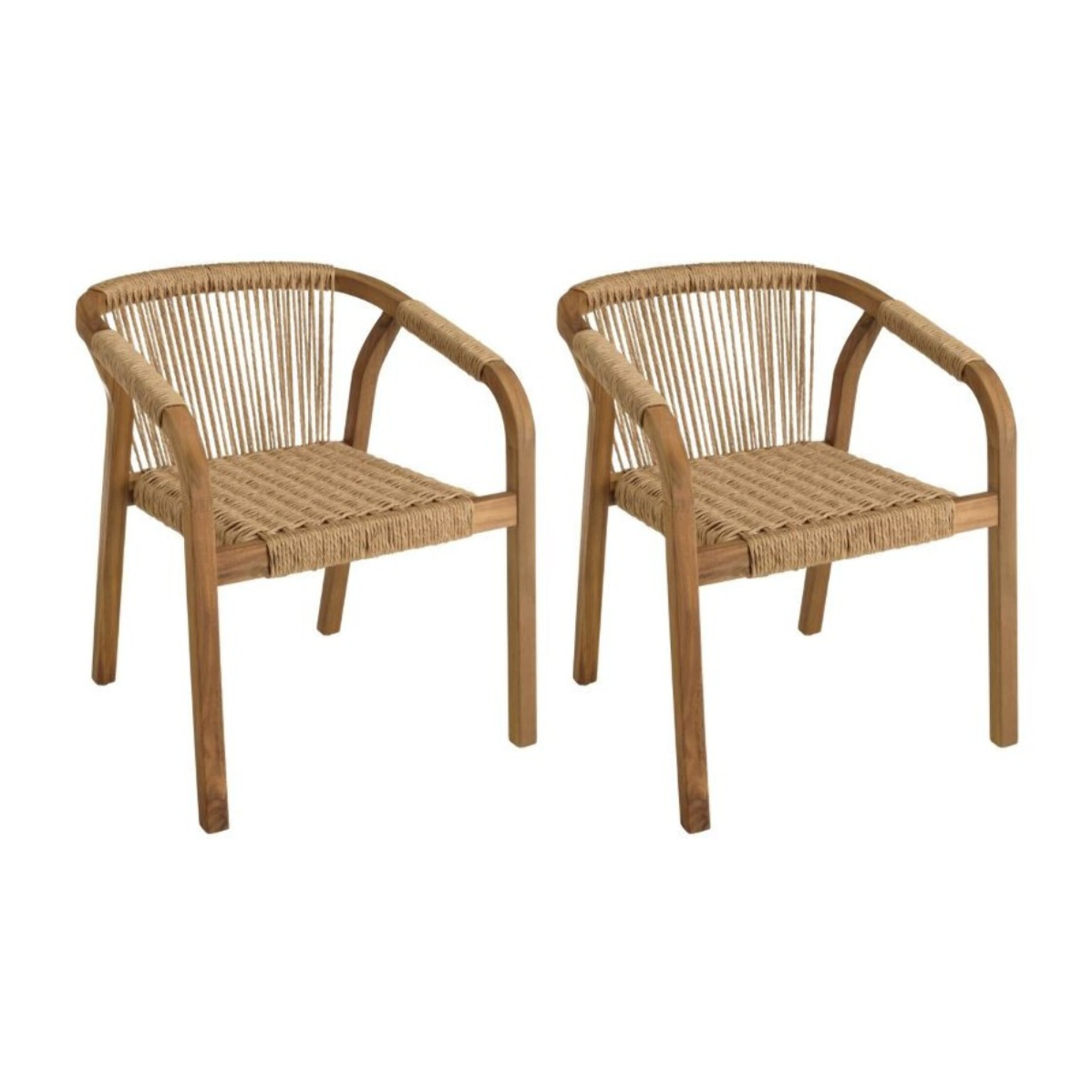 VICK - Lot de 2 fauteuils en acacia huilé et cordage synthétique
