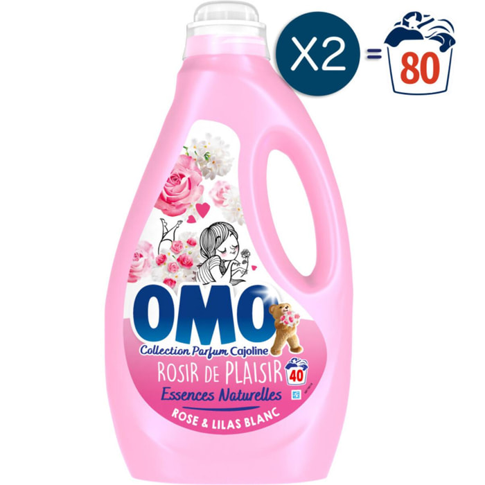 80 lavages - Liquide OMO Lessive Rose & Lilas Blanc (Lot de 2x40)