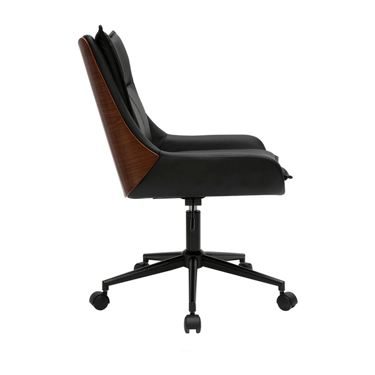 Chaise de bureau à roulettes noire et bois foncé BLAISE