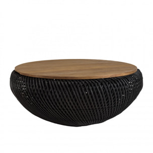 ALIDA - Table basse ronde 80x80cm en rotin noir plateau amovible