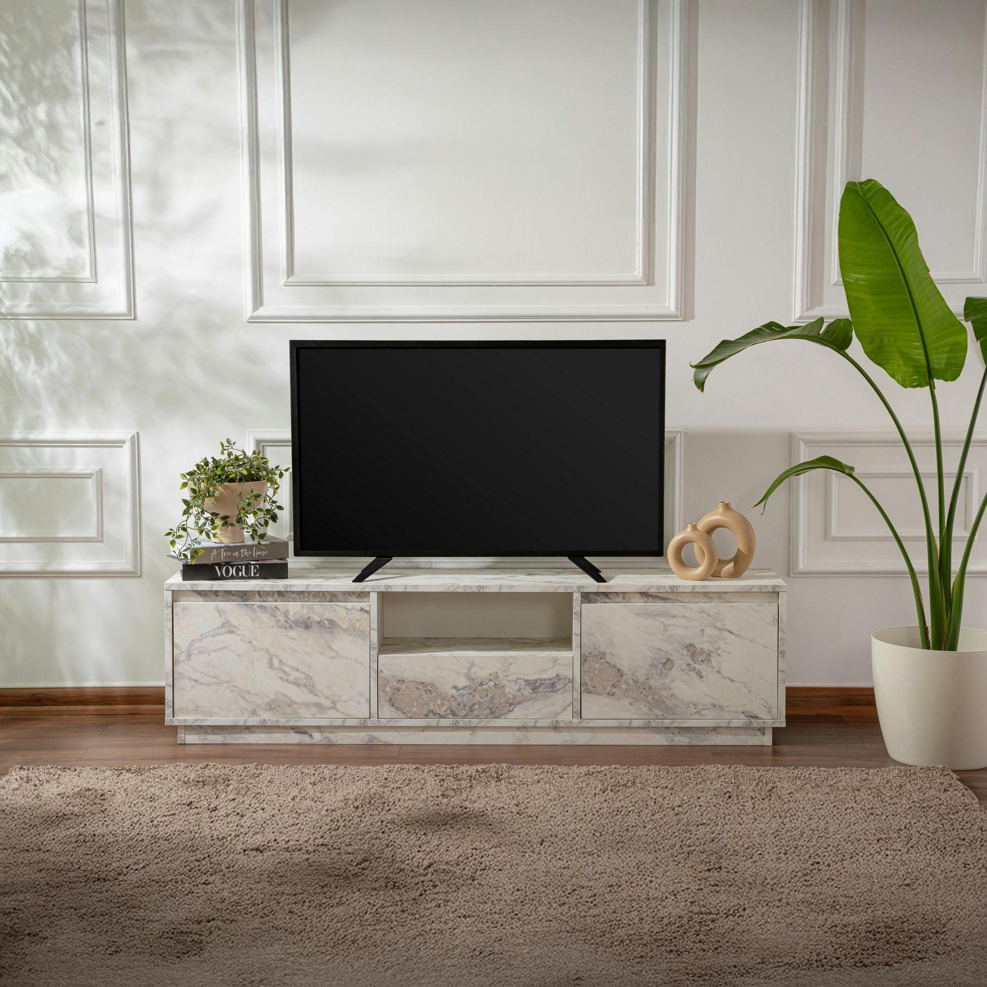 Meuble TV avec rangement - effet marbre MARFA
