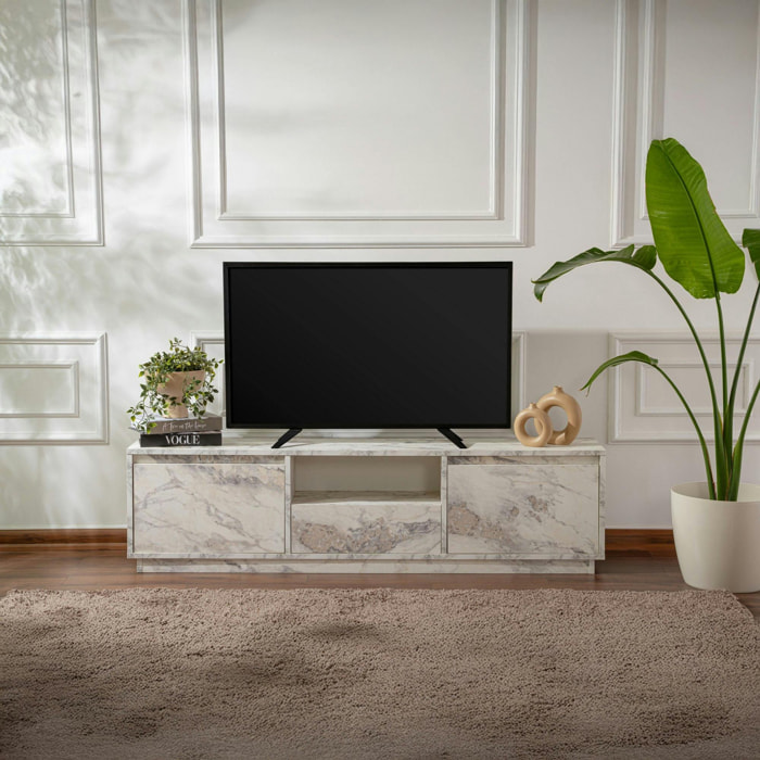 Meuble TV avec rangement - effet marbre MARFA