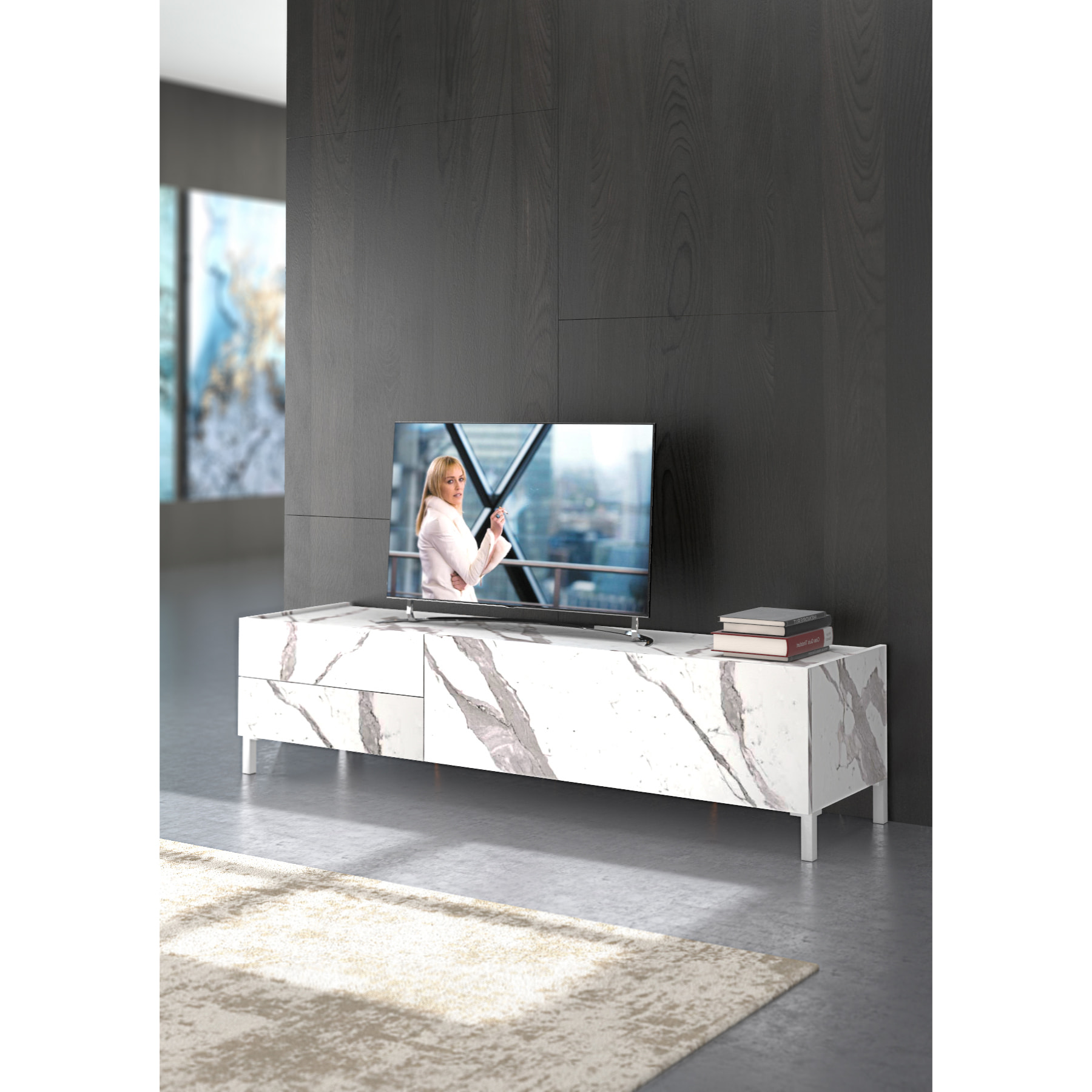 ORESTELUCHETTA porta TV BURHAM WHITE MARBLE