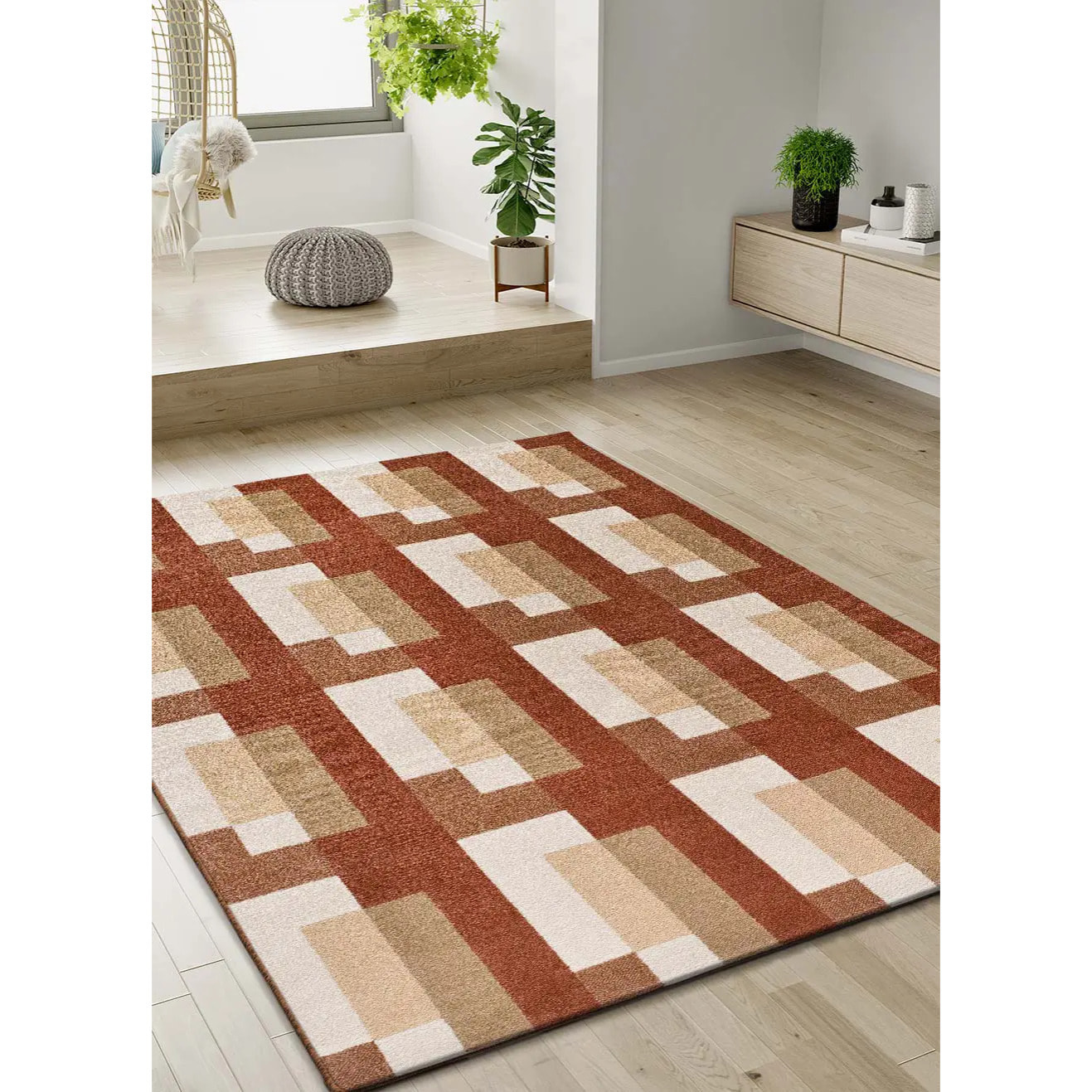 ASTRA Alfombra geométrica de pelo corto caldera, varias medidas disponibles.