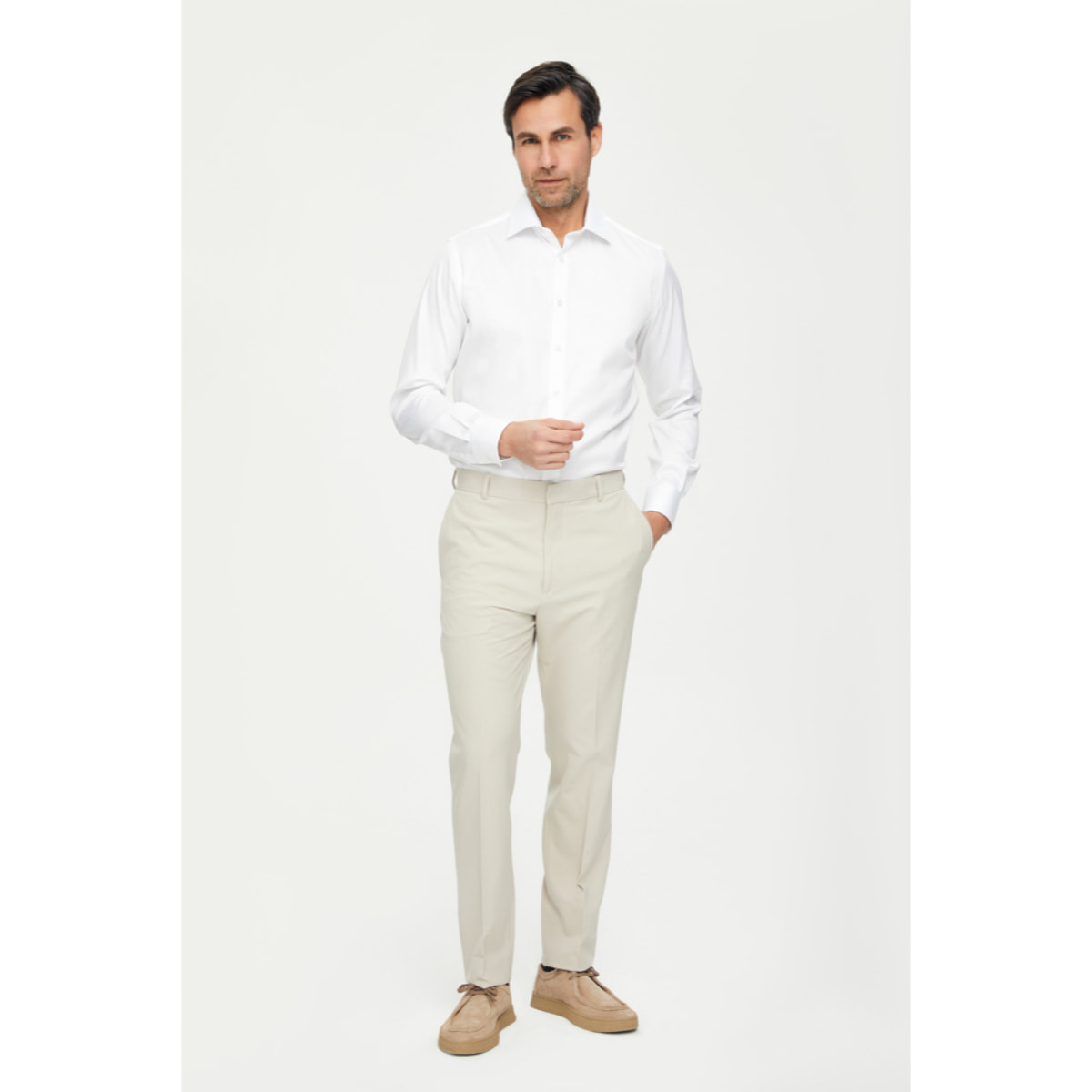Camicia Uomo 1 Bottone Francese Slim Twill No iron Bianco