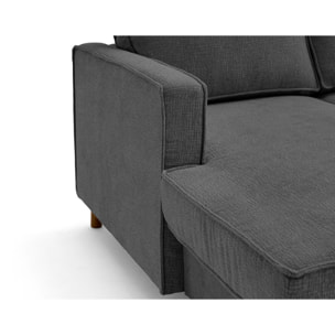 Jake - canapé panoramique d'angle droit 7 places convertible avec coffre en tissu velours relief - Gris Anthracite