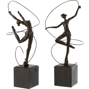 J-Line décoration Gymnaste - polyrésine - marron foncé - 2 pièces