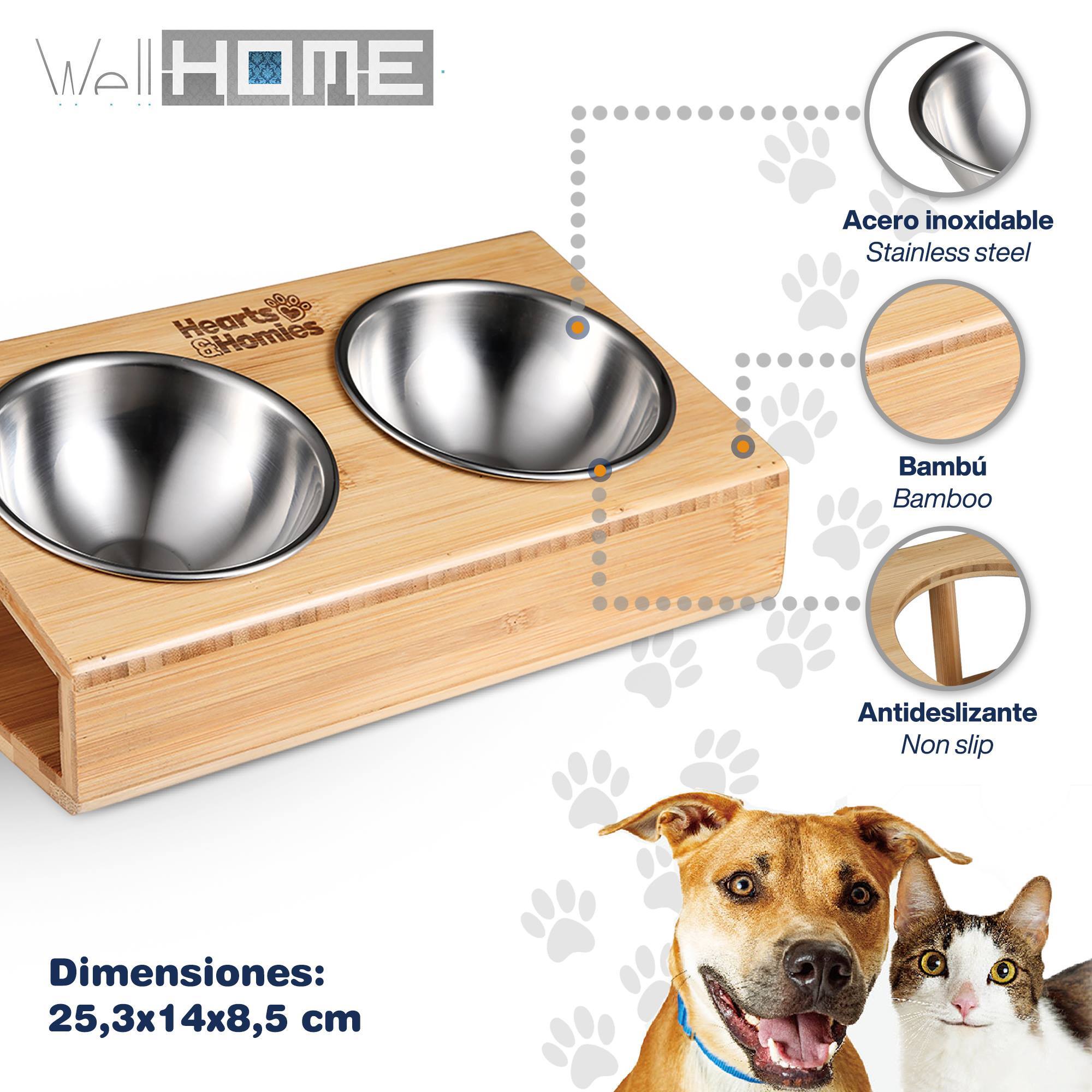 Fuente doble en forma de v 25,3x14x8,5 en acero inox y bambú hearts&homies