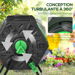 Composteur de jardin - bac à compost pour déchets - rotatif 360° - double chambre 130 L - acier PP vert noir