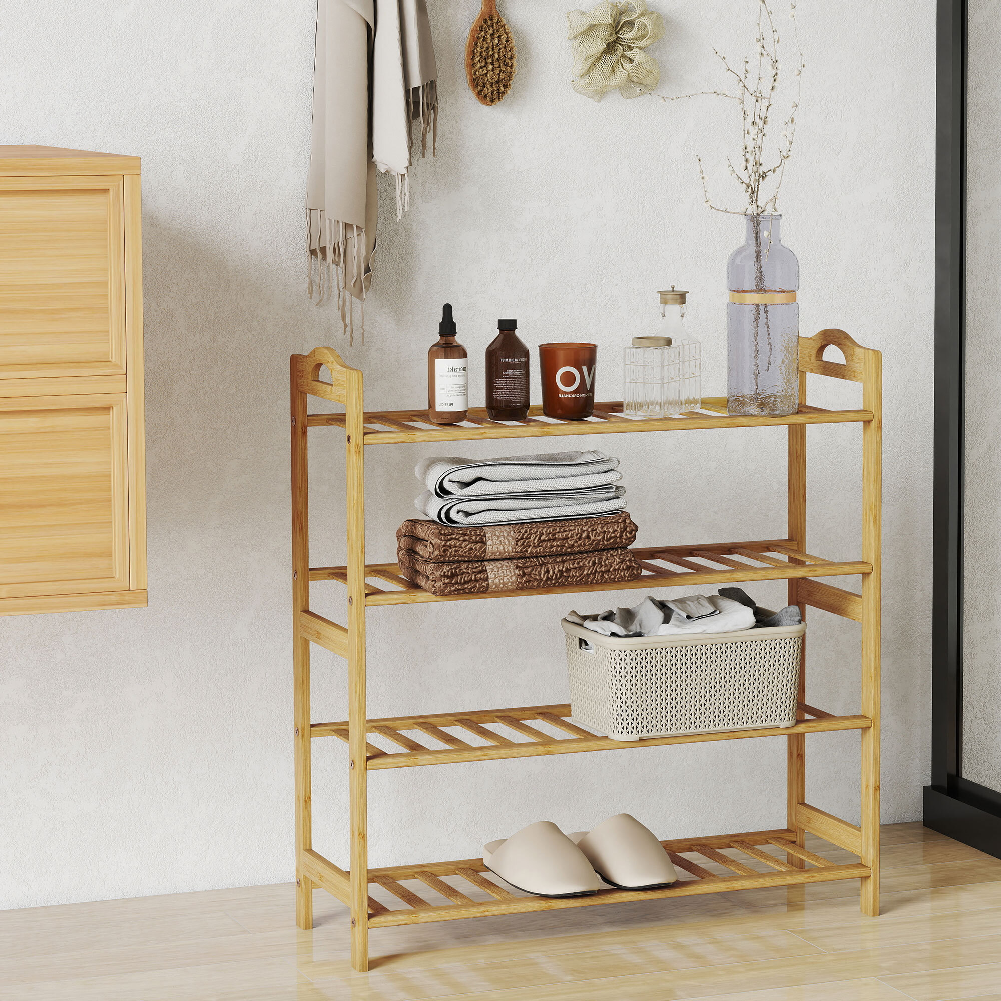 Étagère bambou style naturel - étagère à chaussures 4 niveaux - dim. 67,5 x 24,7 x 72 cm