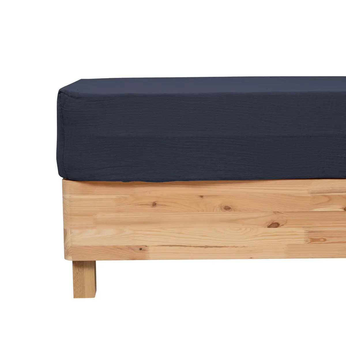 Drap housse "Flora" gaze de coton bleu 160x200cm