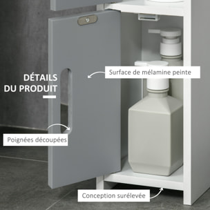 Colonne de salle de bain H. 120 cm - 3 portes, 2 niches, étagère - blanc gris