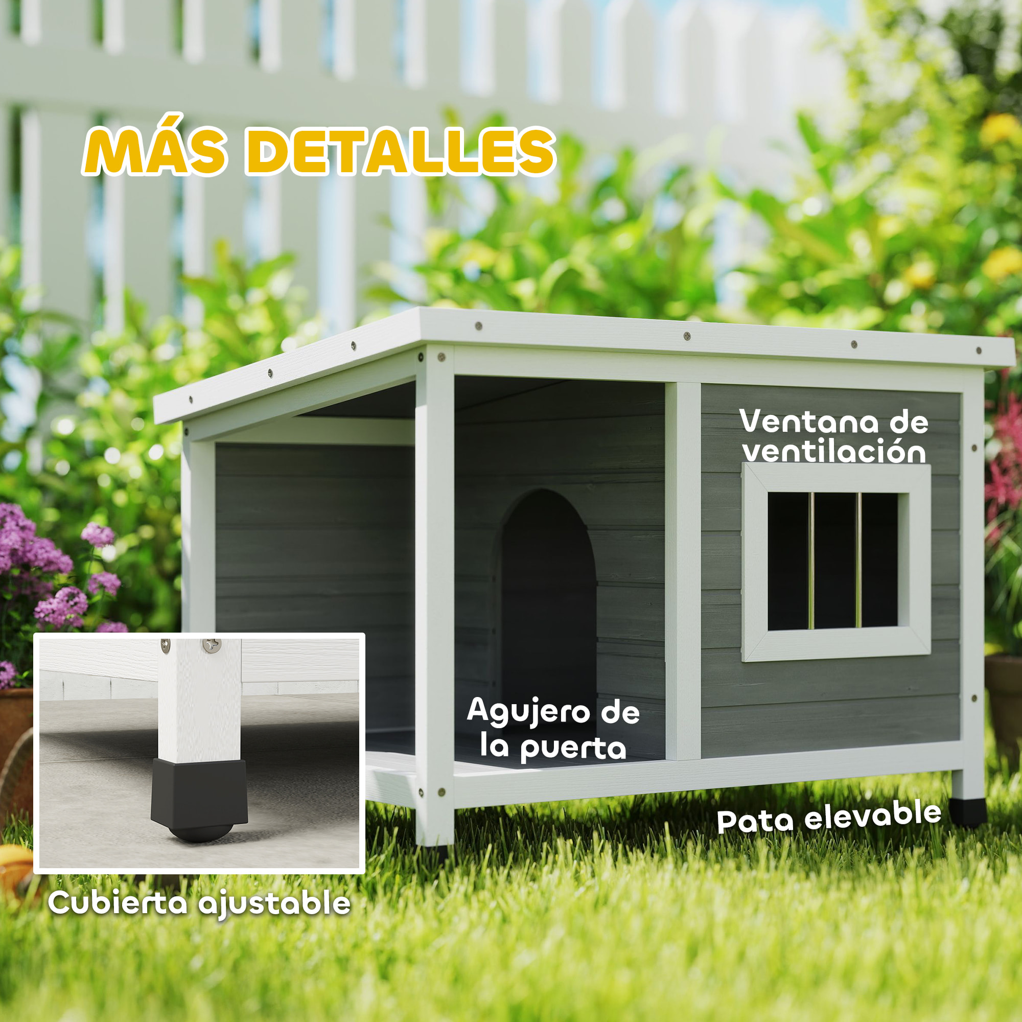 Caseta para Perros Exterior 85,5x62x60 cm Casa para Perros de Madera con Techo Asfáltico Abatible Puerta y Ventana para Perros Pequeños Gris