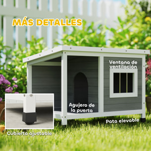 Caseta para Perros Exterior 85,5x62x60 cm Casa para Perros de Madera con Techo Asfáltico Abatible Puerta y Ventana para Perros Pequeños Gris
