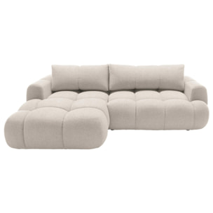 Yulin - Canapé d'angle gauche 4 places convertible avec coffre en tissu bouclette - Beige