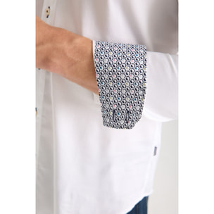 Camicia Uomo 2 Bottoni Button Down Slim Satin Unito Bianco