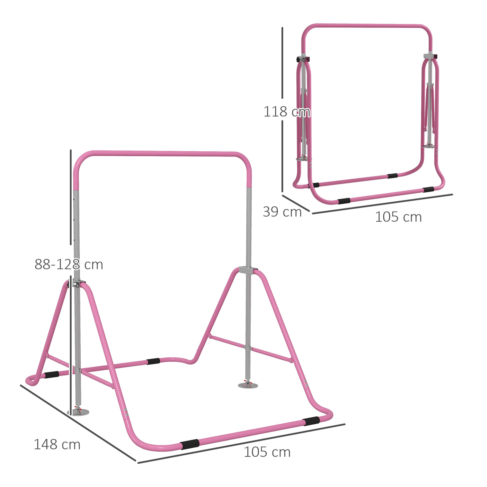 Barre fixe de gymnastique enfant - barre de gymnastique pliable hauteur réglable 4 niv. 88 à 128 cm - acier rose