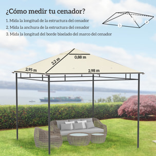 Techo de Repuesto para Cenador, 3x3 m, Cubierta de Repuesto con 8 Orificios de Drenaje, Ventilación y Protección UV, SOLO Toldo de Recambio para Pabellón Gazebo, Blanco Crema