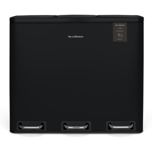Les Collectors N°988, Papelera de Reciclaje o Basura, 3 contenedores Capacidad 54 L 3x18litros, Acero Inoxidable, Pedal en Acero, Antideslizante, Negro, Acabado Mate