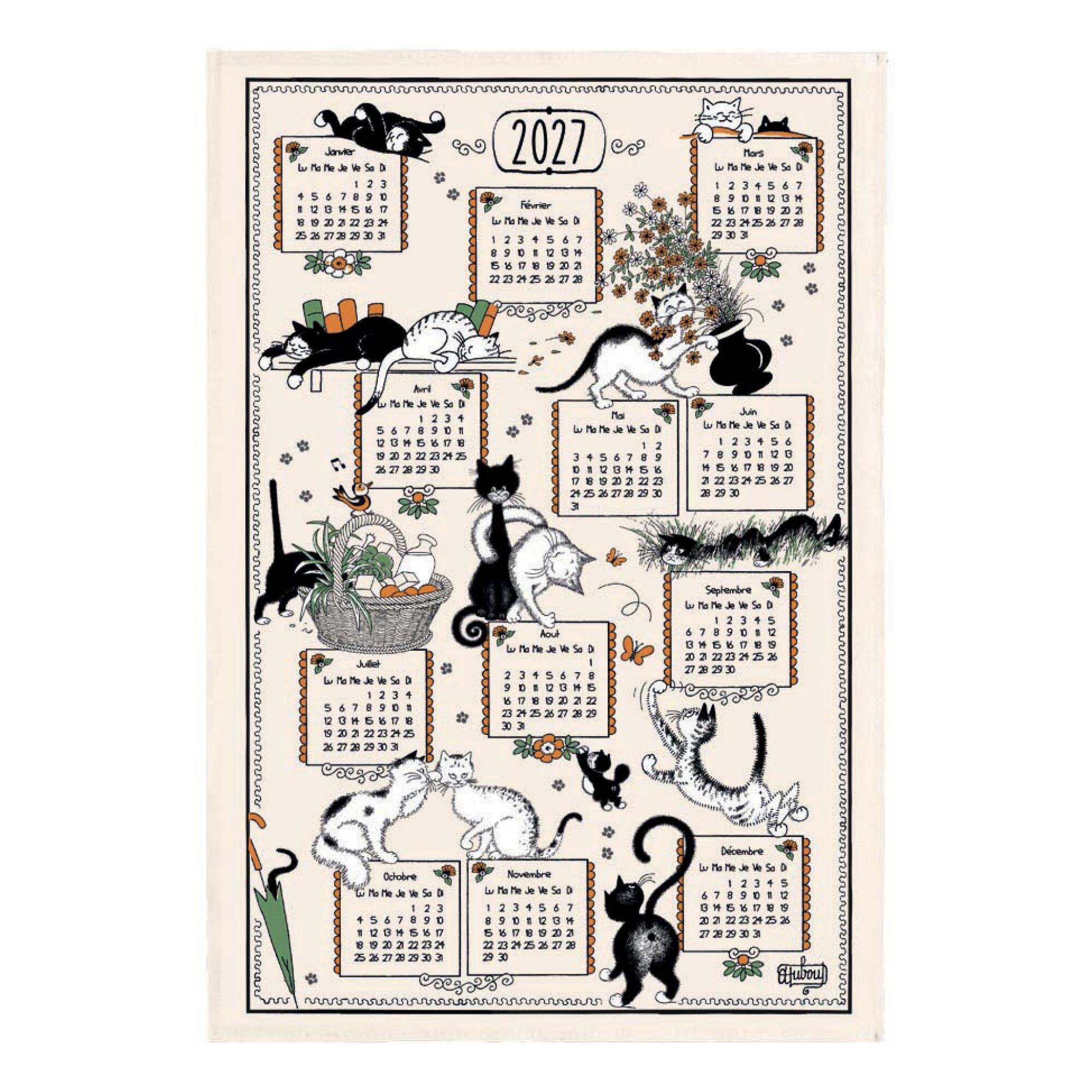 Torchon Dubout Ribambelle chats calendrier 2027