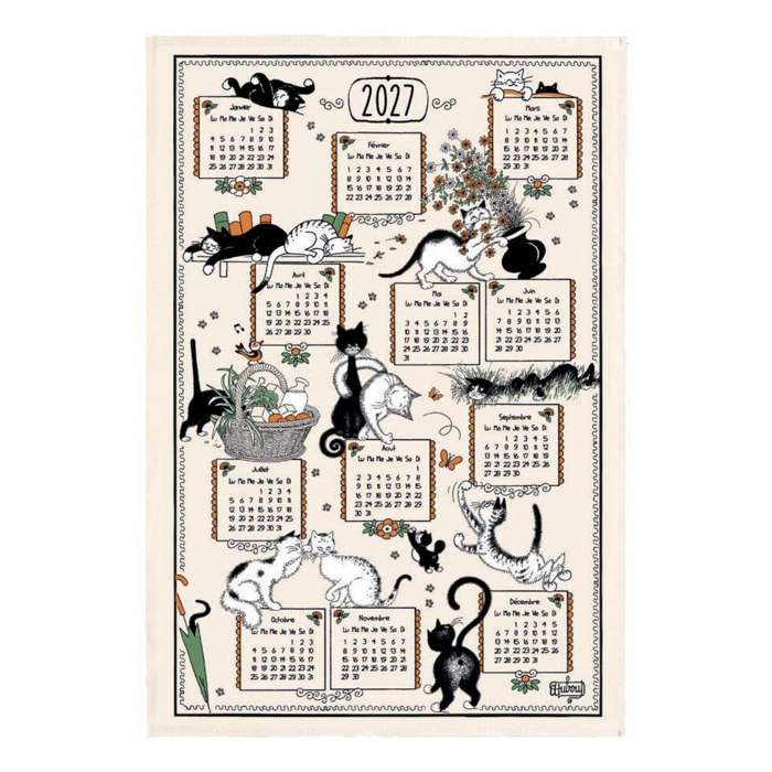 Torchon Dubout Ribambelle chats calendrier 2027