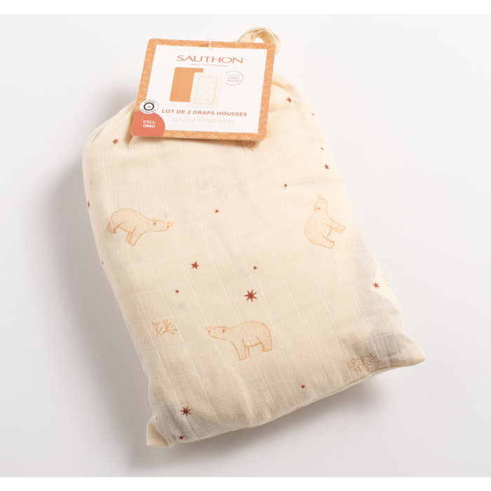 Lot de 2 draps housse bébé en coton bio blanc