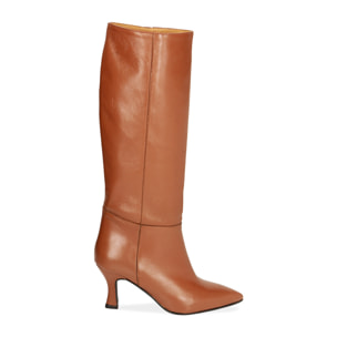 Stivali cognac in pelle, tacco 7 cm