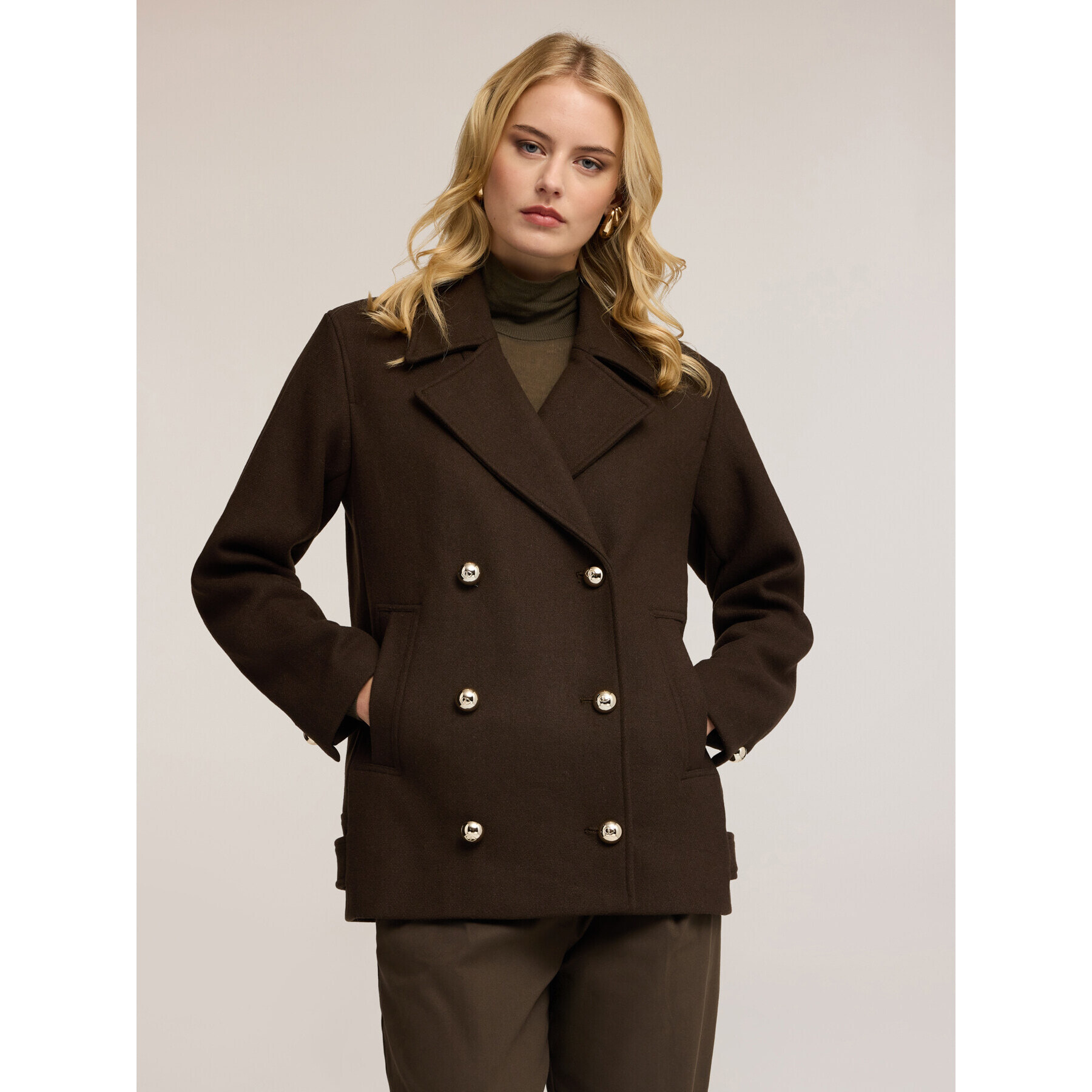 Motivi - Cappotto doppiopetto in panno misto lana - Marrone