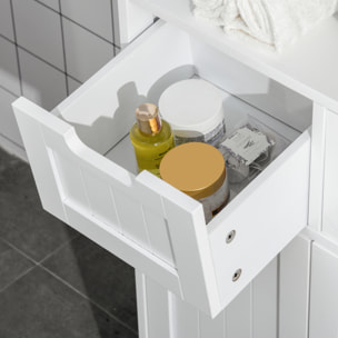 Meuble bas de salle de bain multi-rangements grande niche 2 tiroirs placard double porte avec étagère MDF blanc